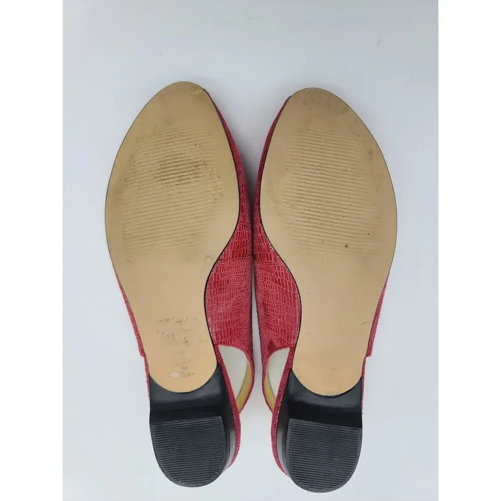 Ros Hommerson Haley Women's 5M Slingback Flats Red Lizard Open Toe w/Box